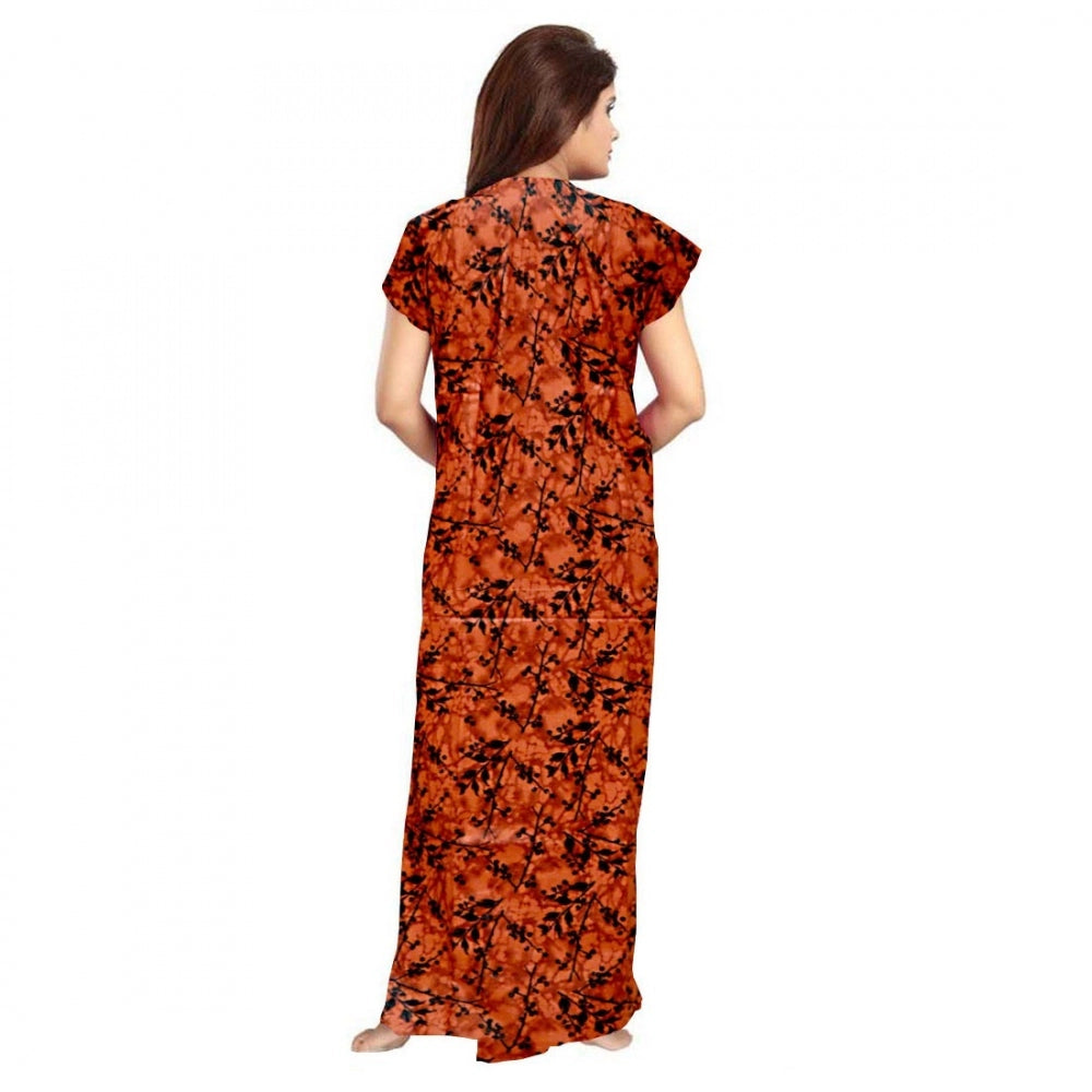 Cotton Printed Maxi Nighty (Orange)