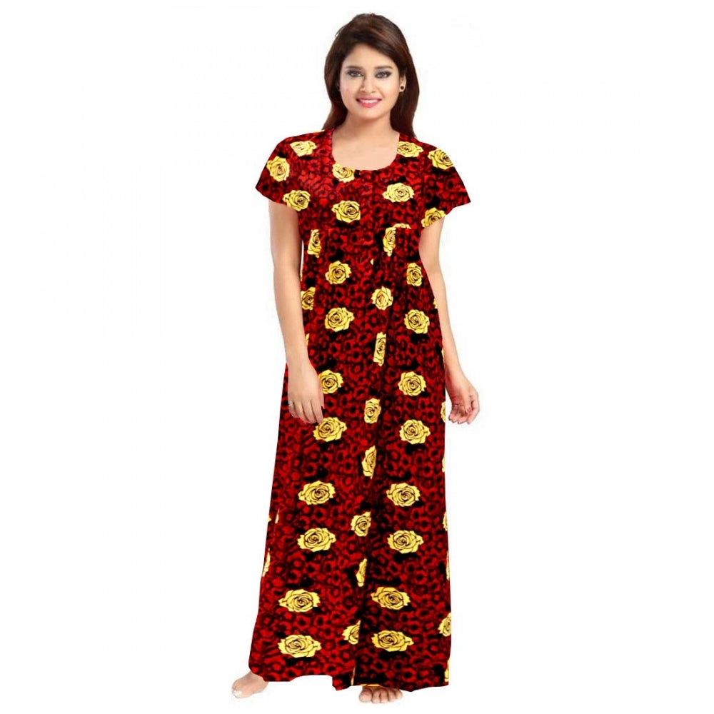 Cotton Printed Maxi Nighty (Maroon)