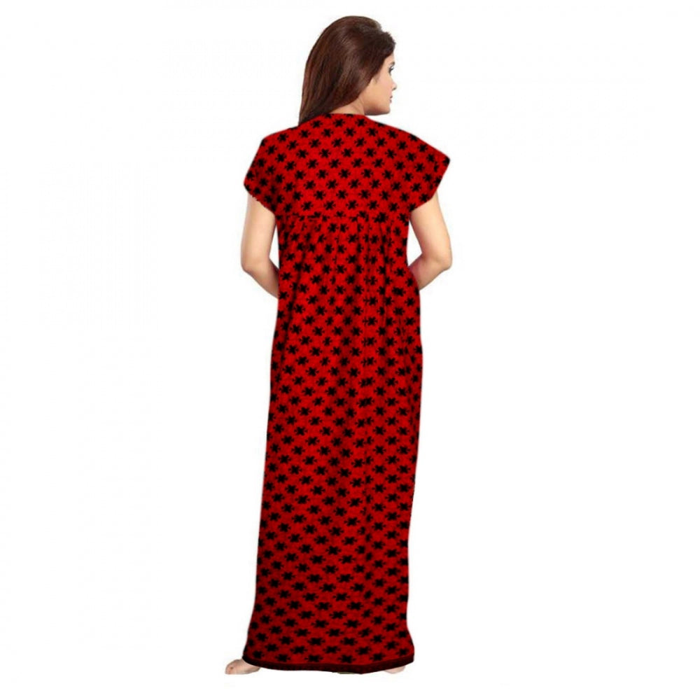 Cotton Printed Maxi Nighty (Red)