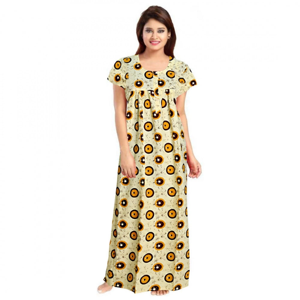 Cotton Printed Maxi Nighty (Off White)