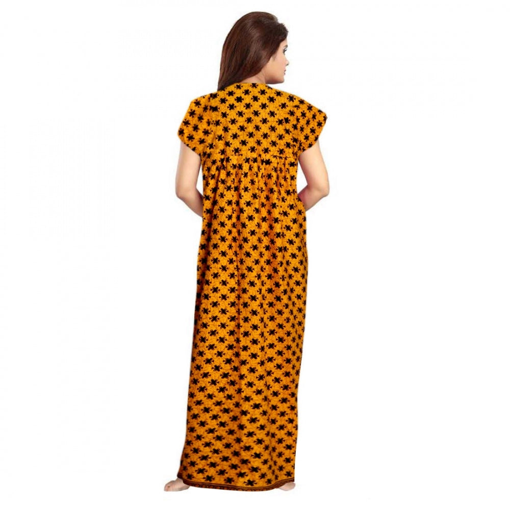 Cotton Printed Maxi Nighty (Mustard)