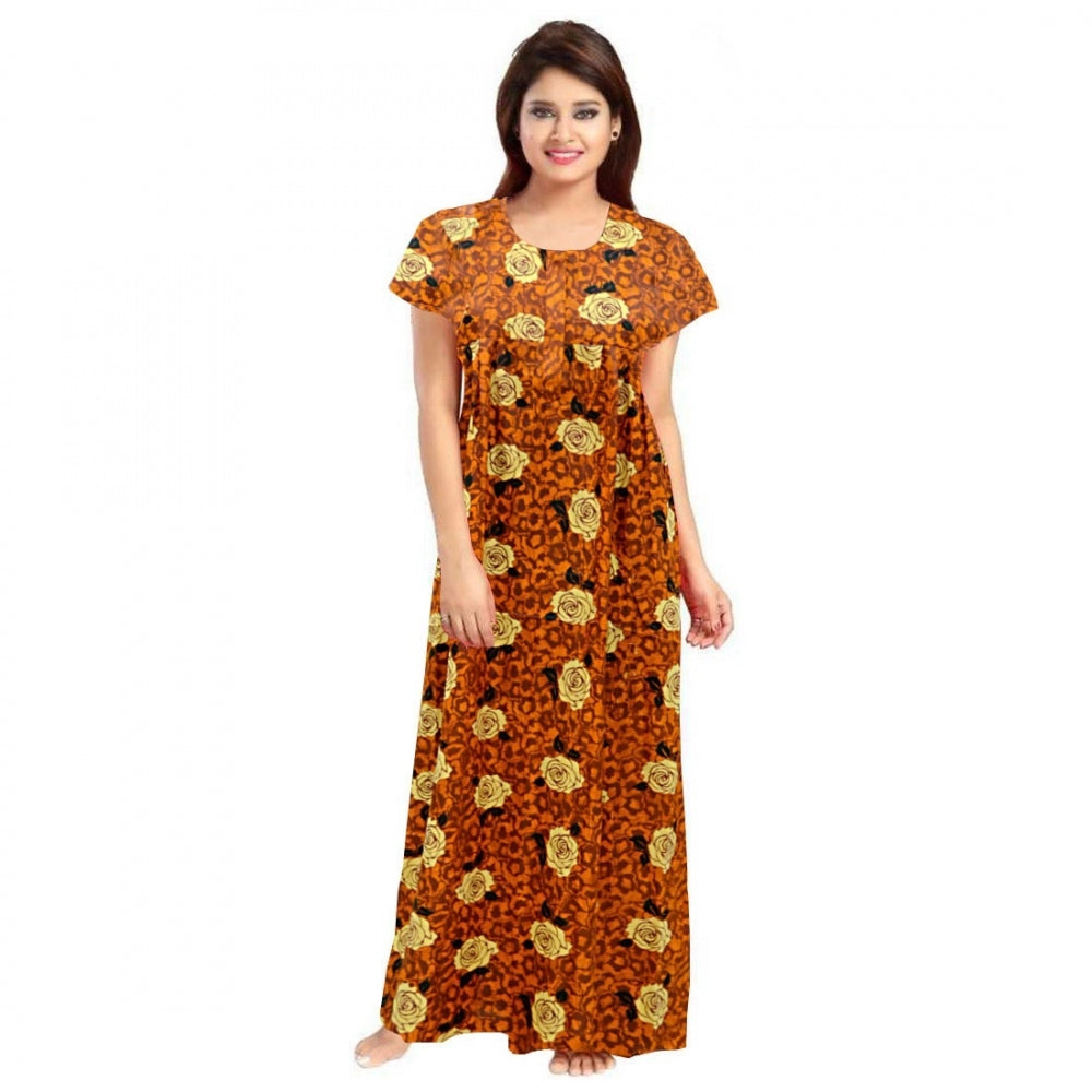 Cotton Printed Maxi Nighty (Mustard)