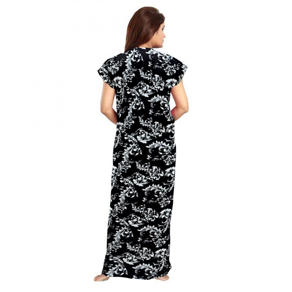 Cotton Printed Maxi Nighty (Black)