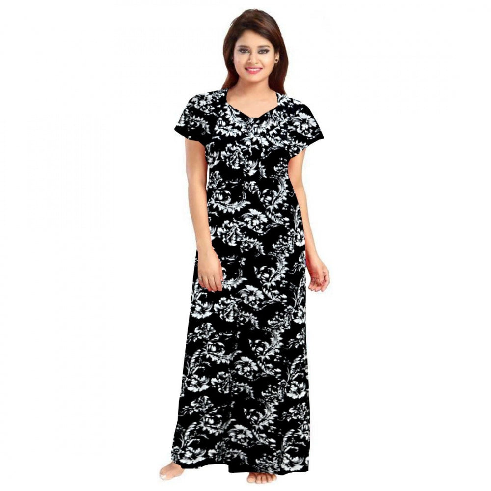 Cotton Printed Maxi Nighty (Black)