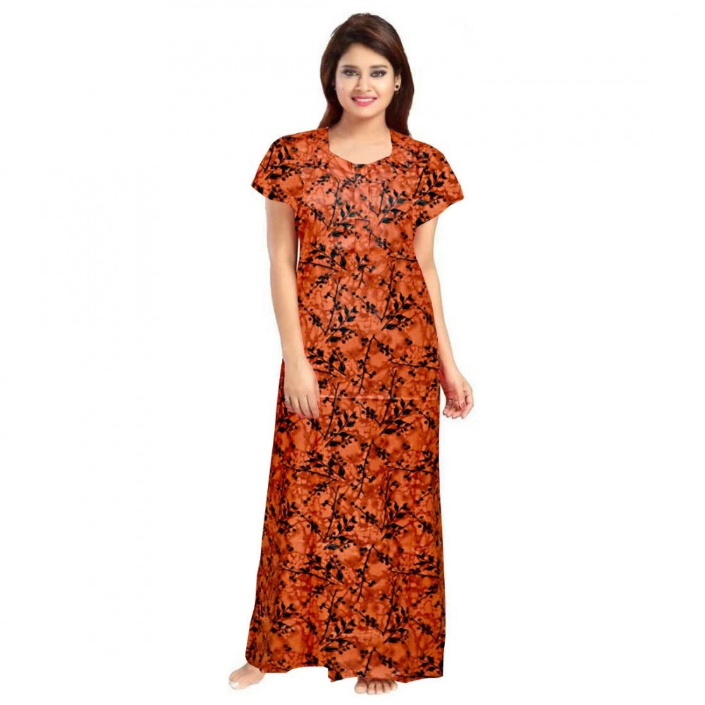 Cotton Printed Maxi Nighty (Orange)