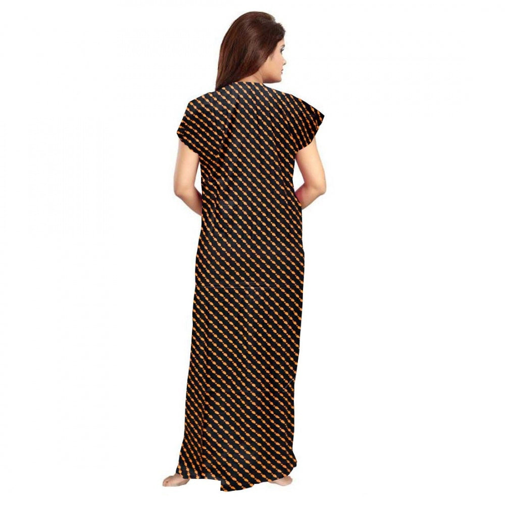 Cotton Printed Maxi Nighty (Brown)