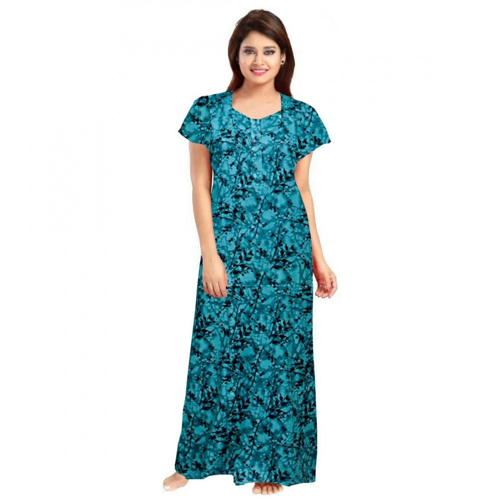 Cotton Printed Maxi Nighty (Blue)