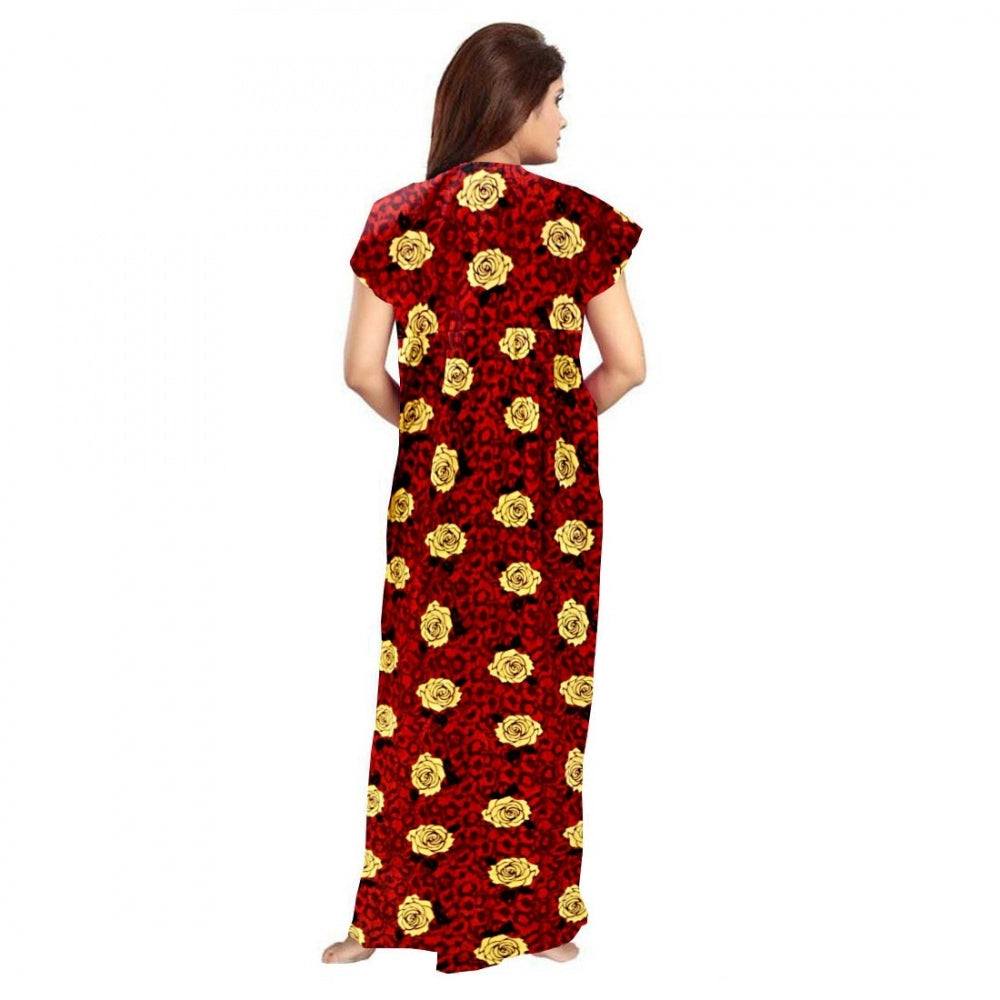 Cotton Printed Maxi Nighty (Maroon)