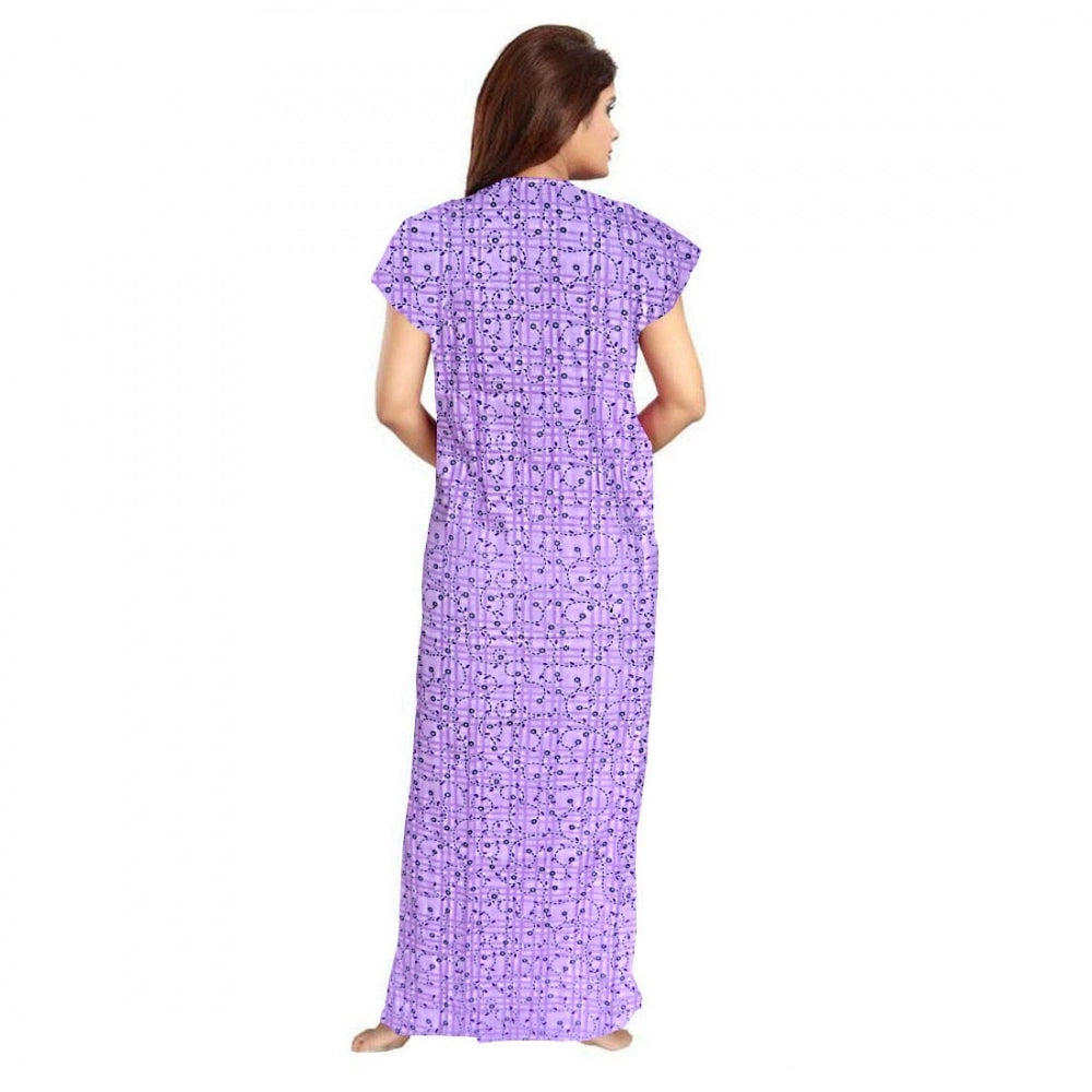 Cotton Printed Maxi Nighty (Lavender)
