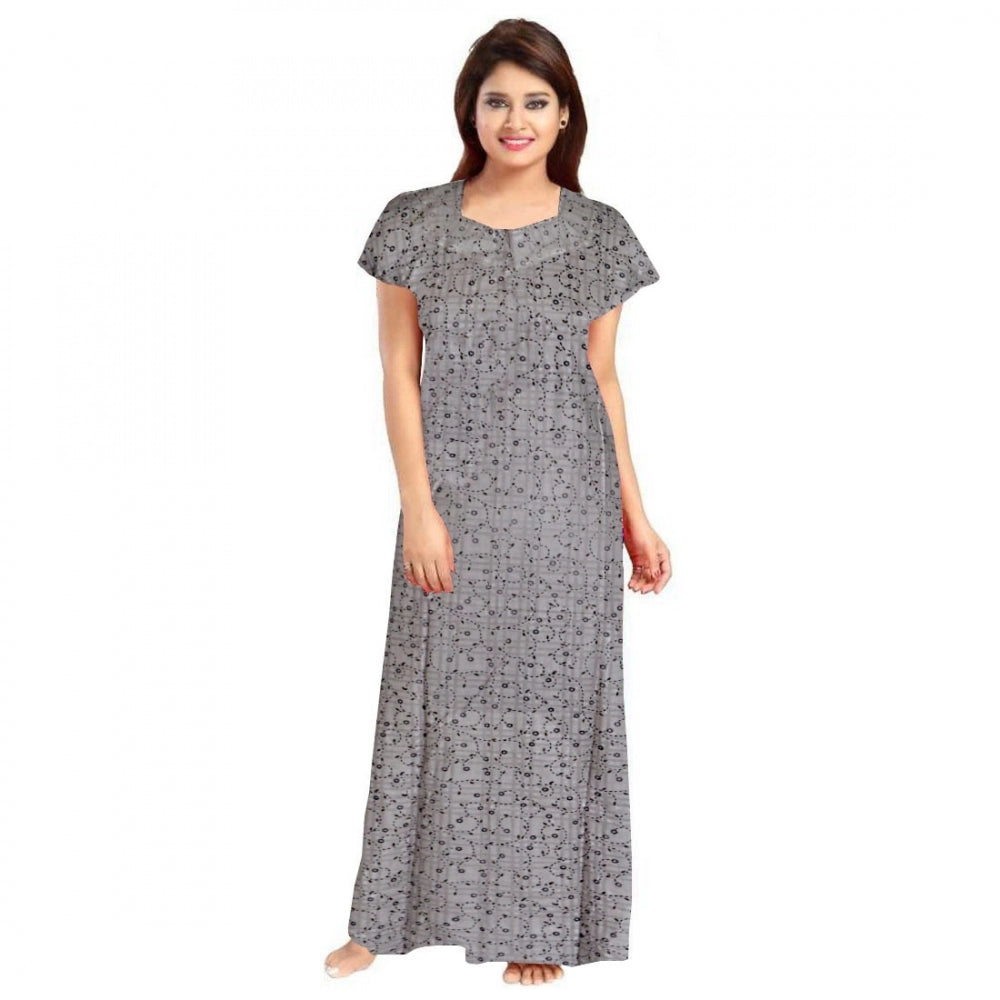 Cotton Printed Maxi Nighty (Grey)