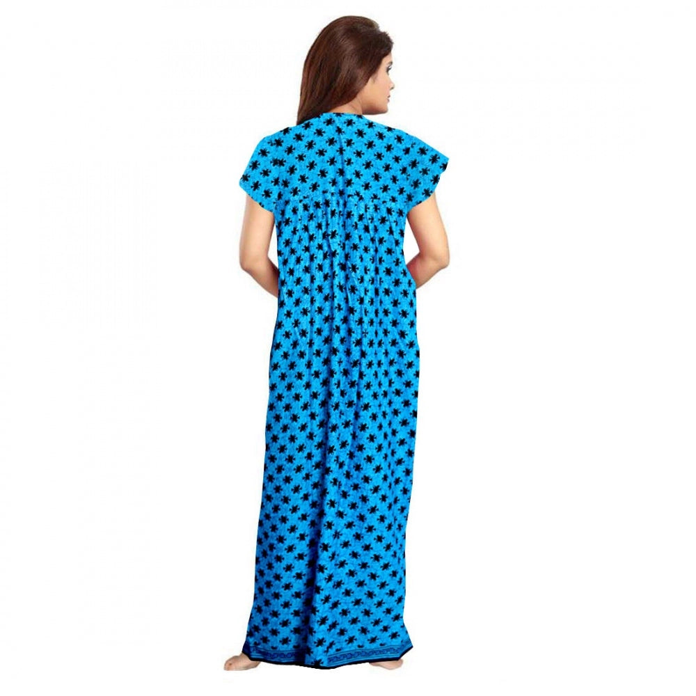 Cotton Printed Maxi Nighty (Aqua Blue)