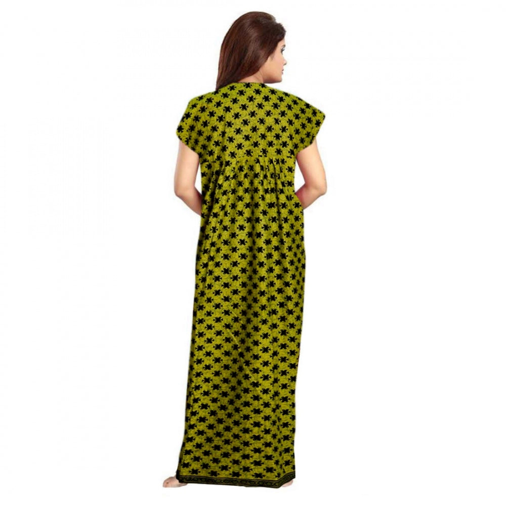 Cotton Printed Maxi Nighty (Green)