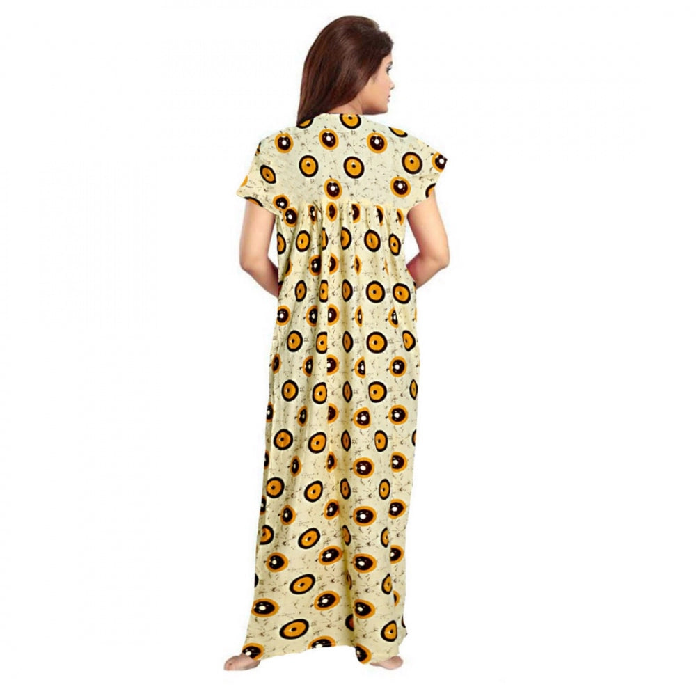 Cotton Printed Maxi Nighty (Off White)