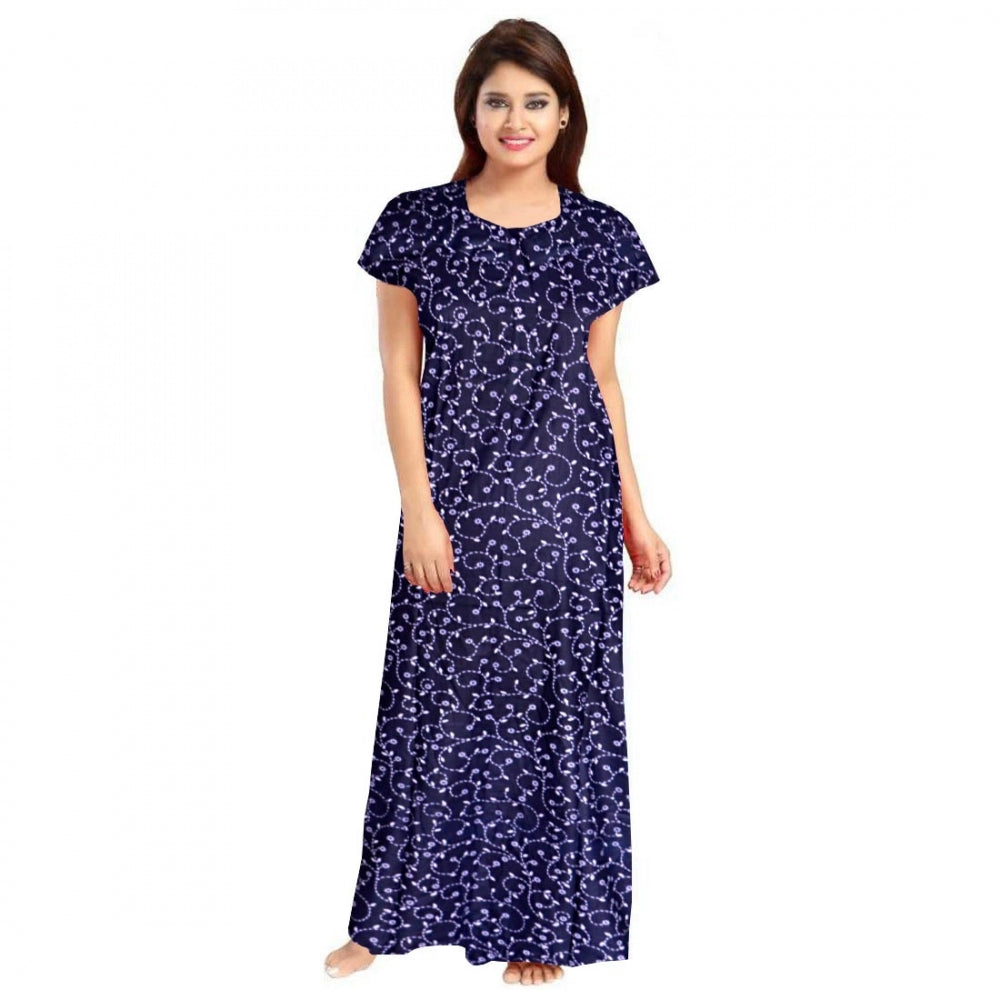 Cotton Printed Maxi Nighty (Blue)