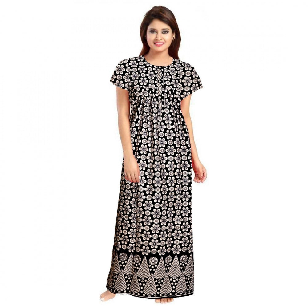 Cotton Printed Maxi Nighty (Black)