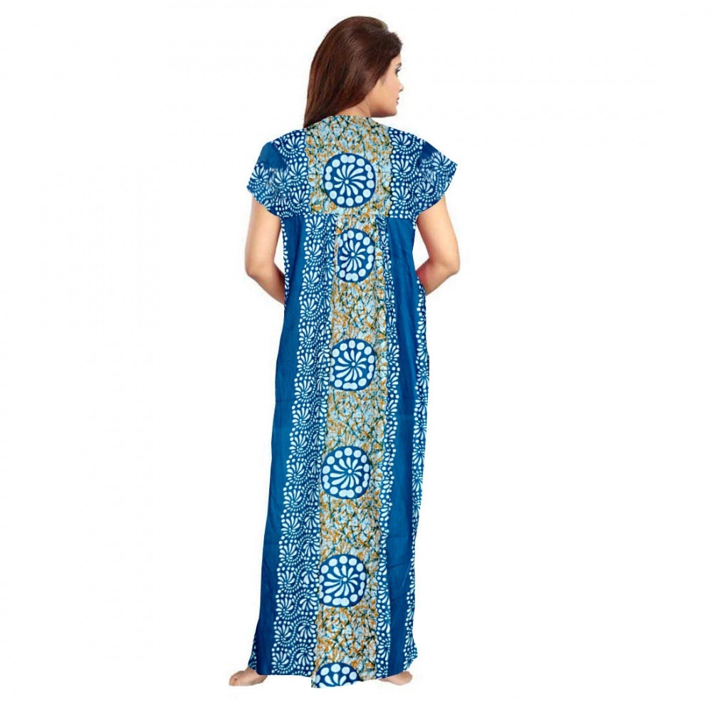 Cotton Printed Maxi Nighty (Blue)