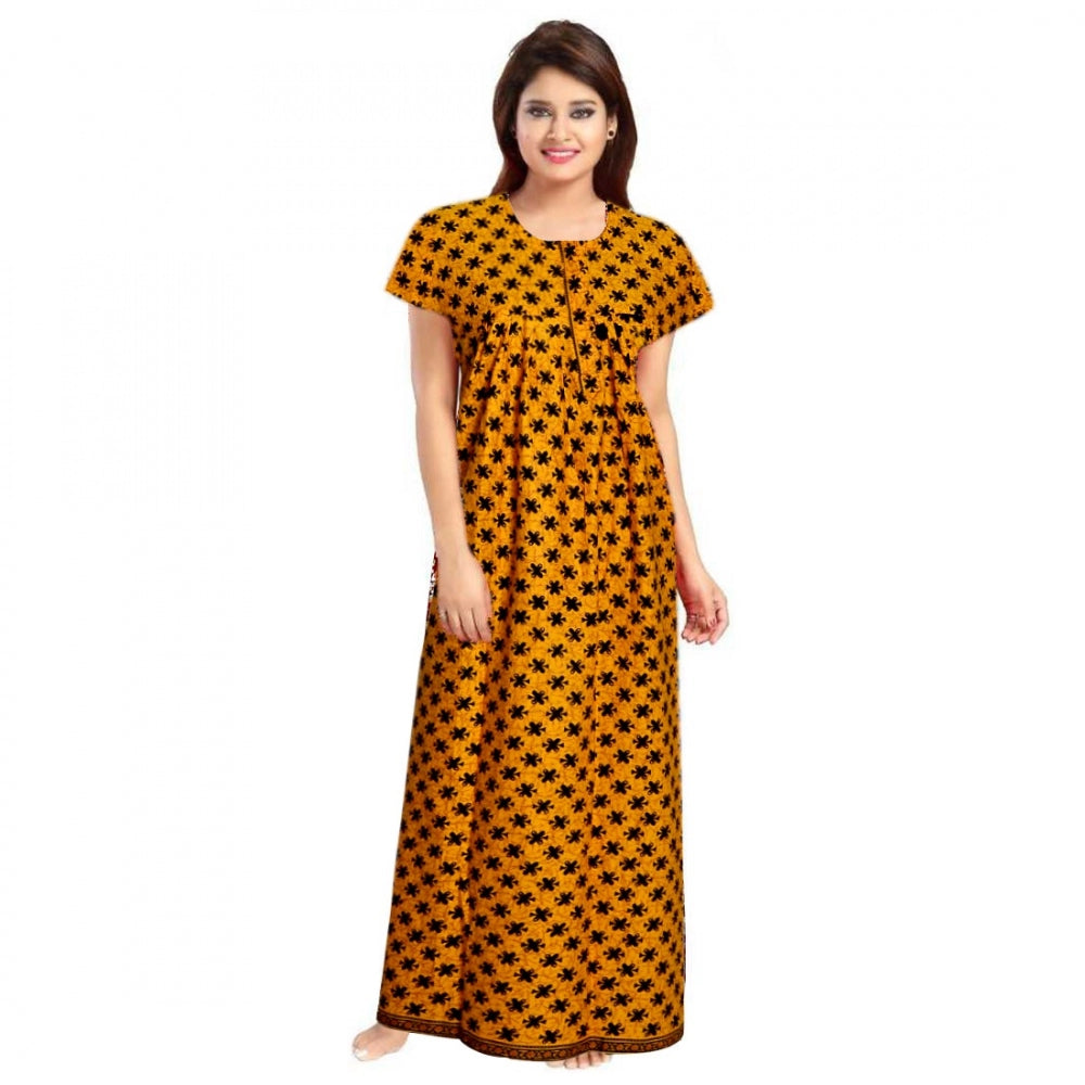 Cotton Printed Maxi Nighty (Mustard)