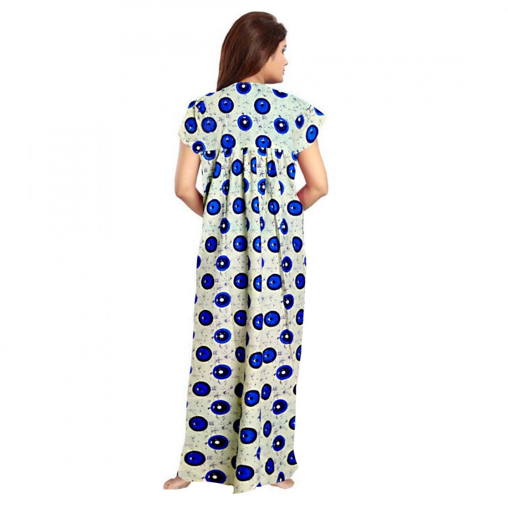 Cotton Printed Maxi Nighty (Off White)