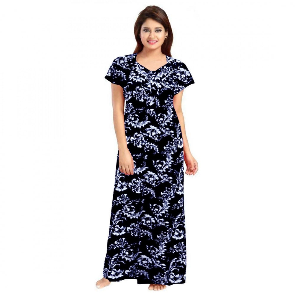 Cotton Printed Maxi Nighty (Blue)