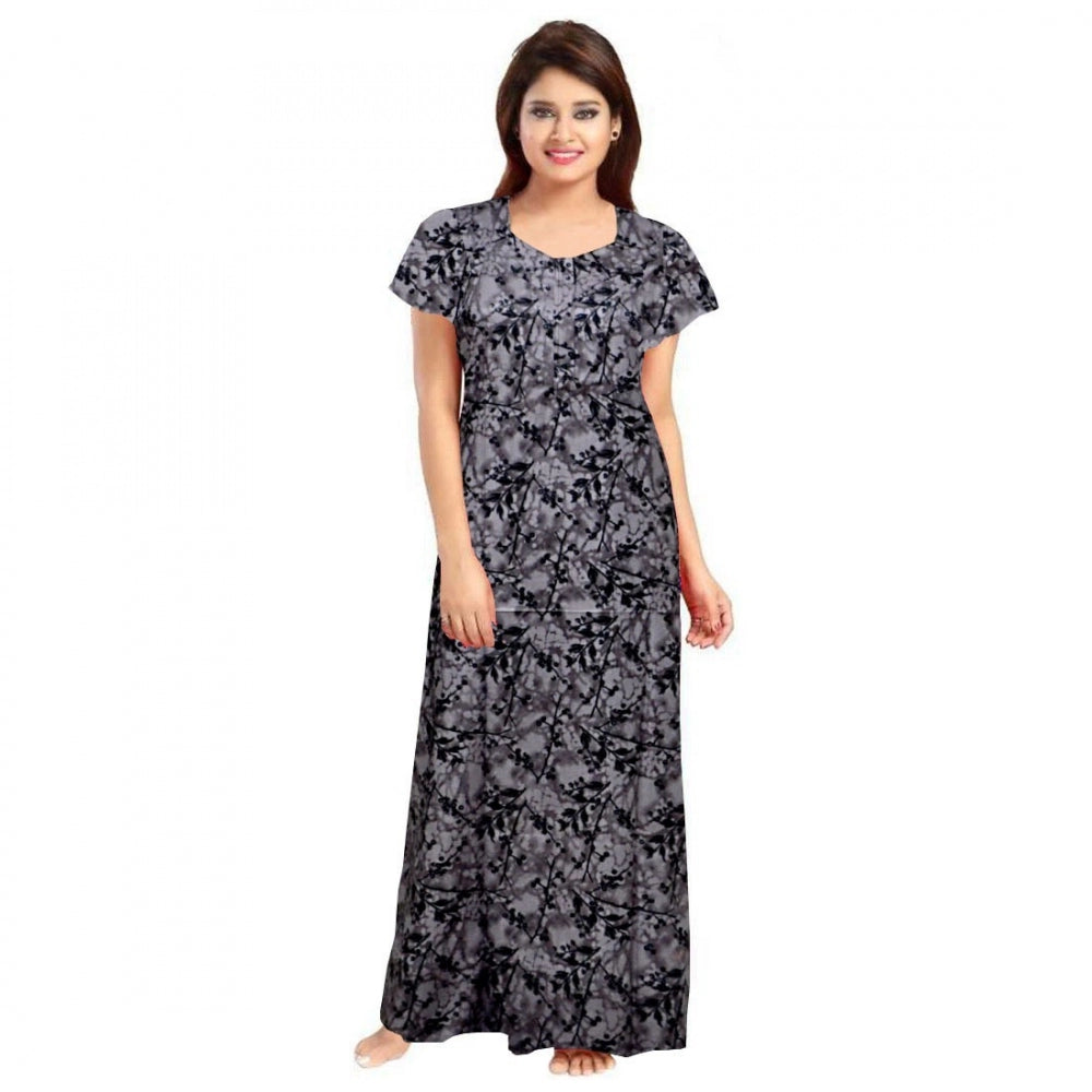 Cotton Printed Maxi Nighty (Grey)