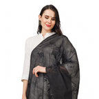 Women's Cotton Embroidered Dupatta (Black, Length: 2.25 to 2.50 Mtr)