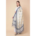 Women's Art Silk Printed Dupatta (Blue, Length: 2.25 to 2.50 Mtr)