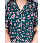Casual Half Sleeve Printed Viscose Rayon Shirt With Pyjama Pant Night Suit Set (Teal)