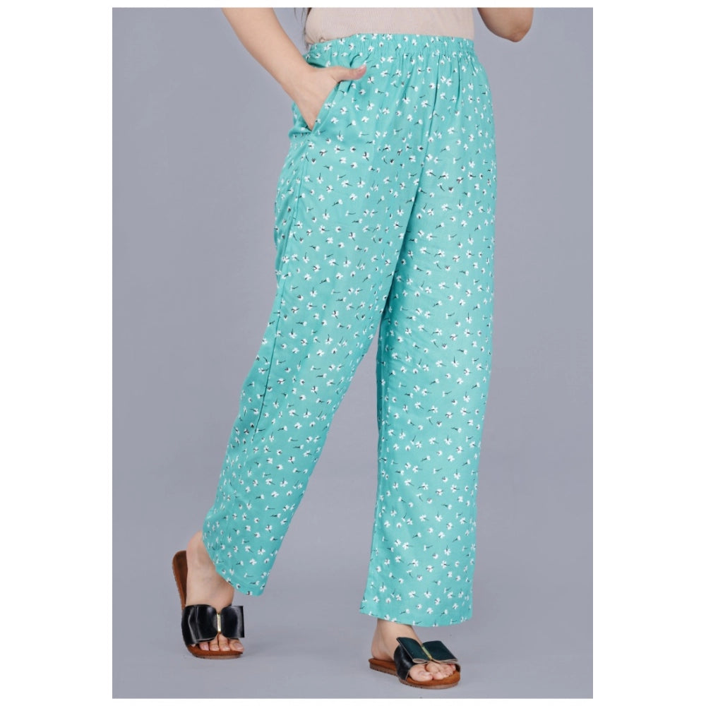 Casual Half Sleeve Printed Viscose Rayon Shirt With Pyjama Pant Night Suit Set (Green)