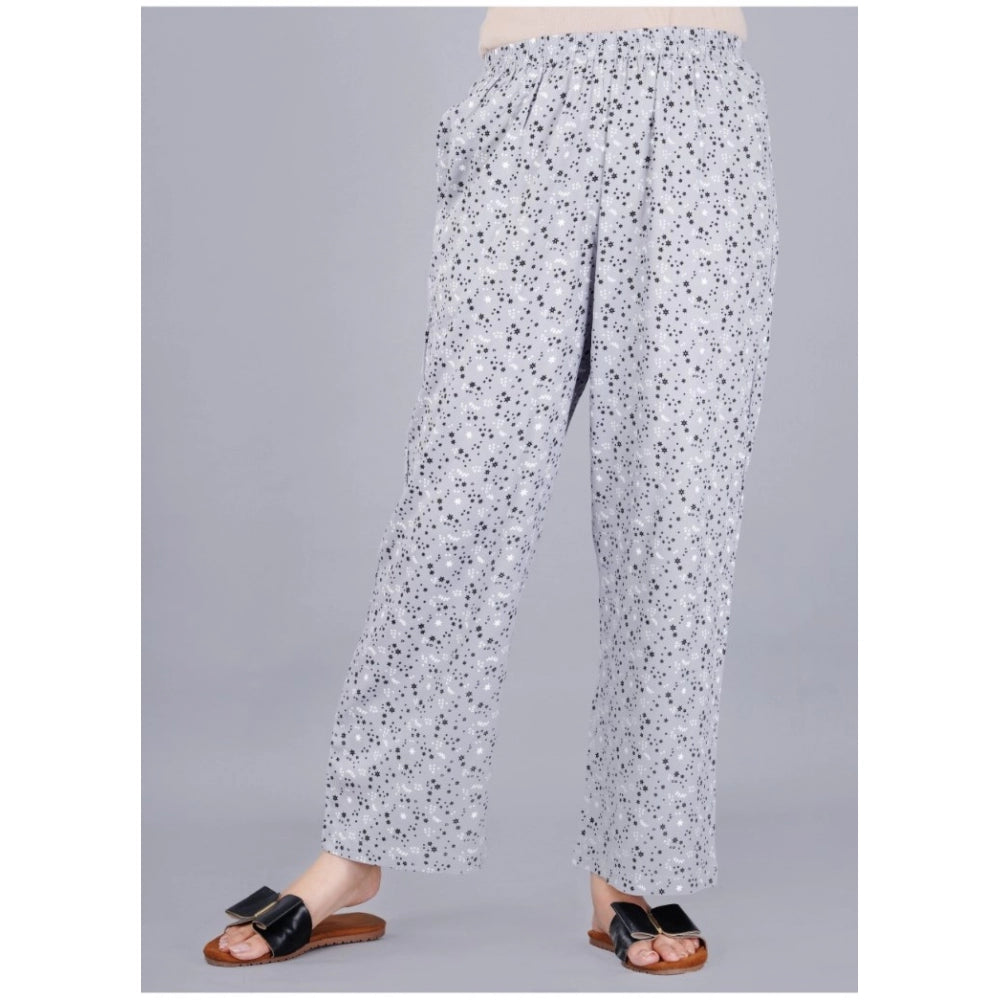 Casual Half Sleeve Printed Viscose Rayon Shirt With Pyjama Pant Night Suit Set (Grey)