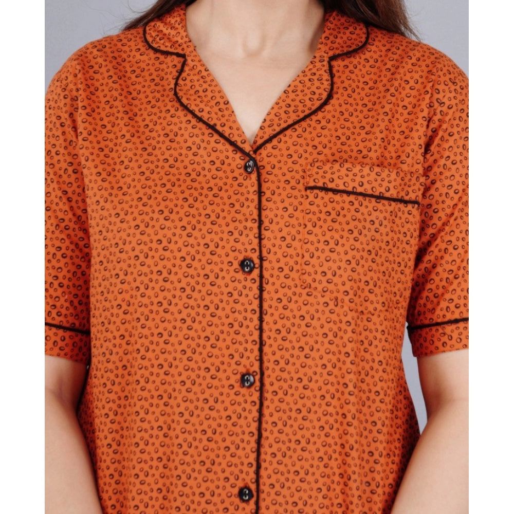 Casual Half Sleeve Printed Viscose Rayon Shirt With Pyjama Pant Night Suit Set (Brown)
