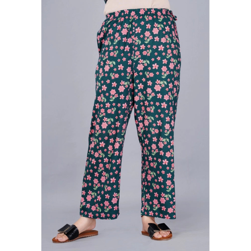 Casual Half Sleeve Printed Viscose Rayon Shirt With Pyjama Pant Night Suit Set (Teal)