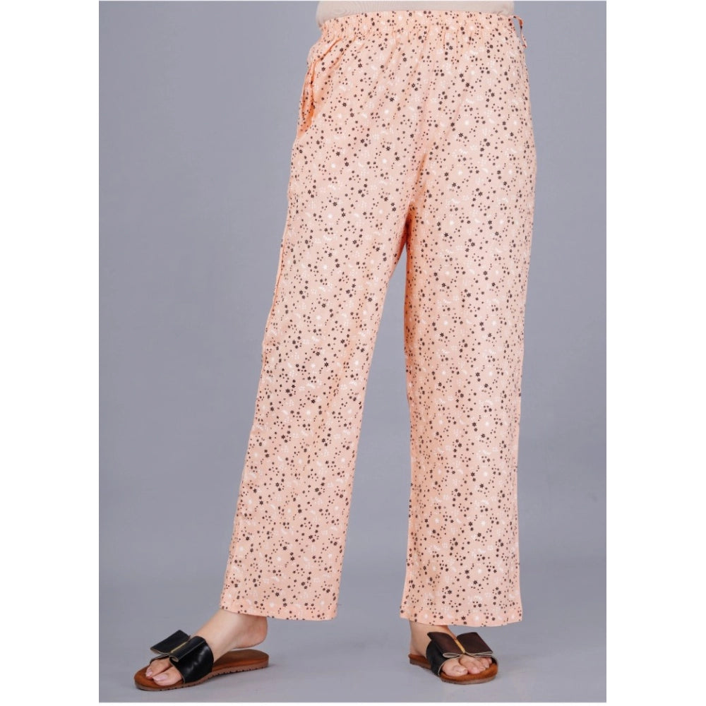 Casual Half Sleeve Printed Viscose Rayon Shirt With Pyjama Pant Night Suit Set (Peach)