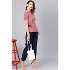 Casual Short Sleeve Geometric Rayon Top (Red)