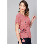 Casual Short Sleeve Geometric Rayon Top (Red)