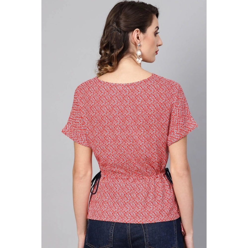 Casual Short Sleeve Geometric Rayon Top (Red)