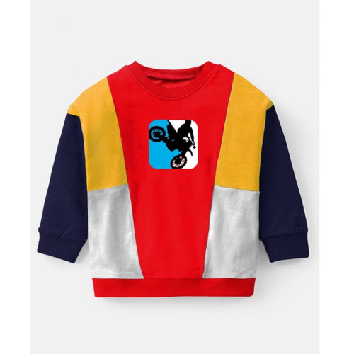 Boy's Casual Full Sleeve Printed Cotton T Shirt With Pant (Red)