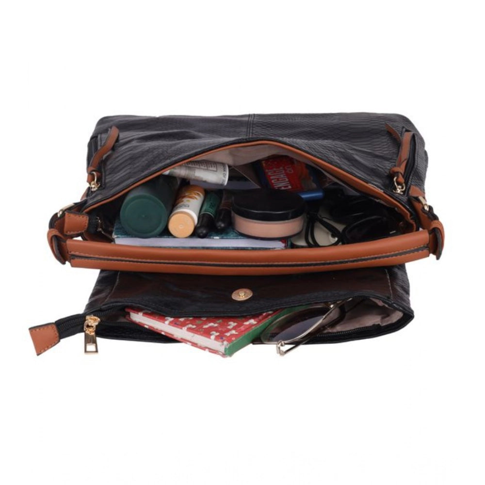 Faux Leather Textured Sling Bag (Black)
