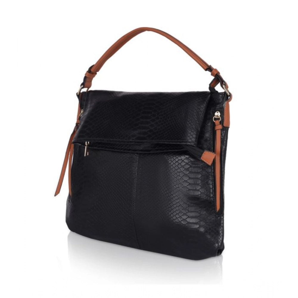 Faux Leather Textured Sling Bag (Black)