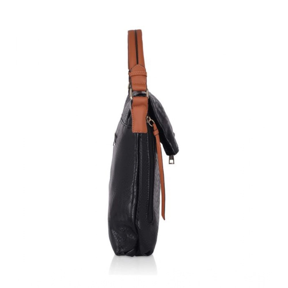 Faux Leather Textured Sling Bag (Black)