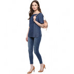 Denim Solid Short Sleeve Regular Top (Blue)
