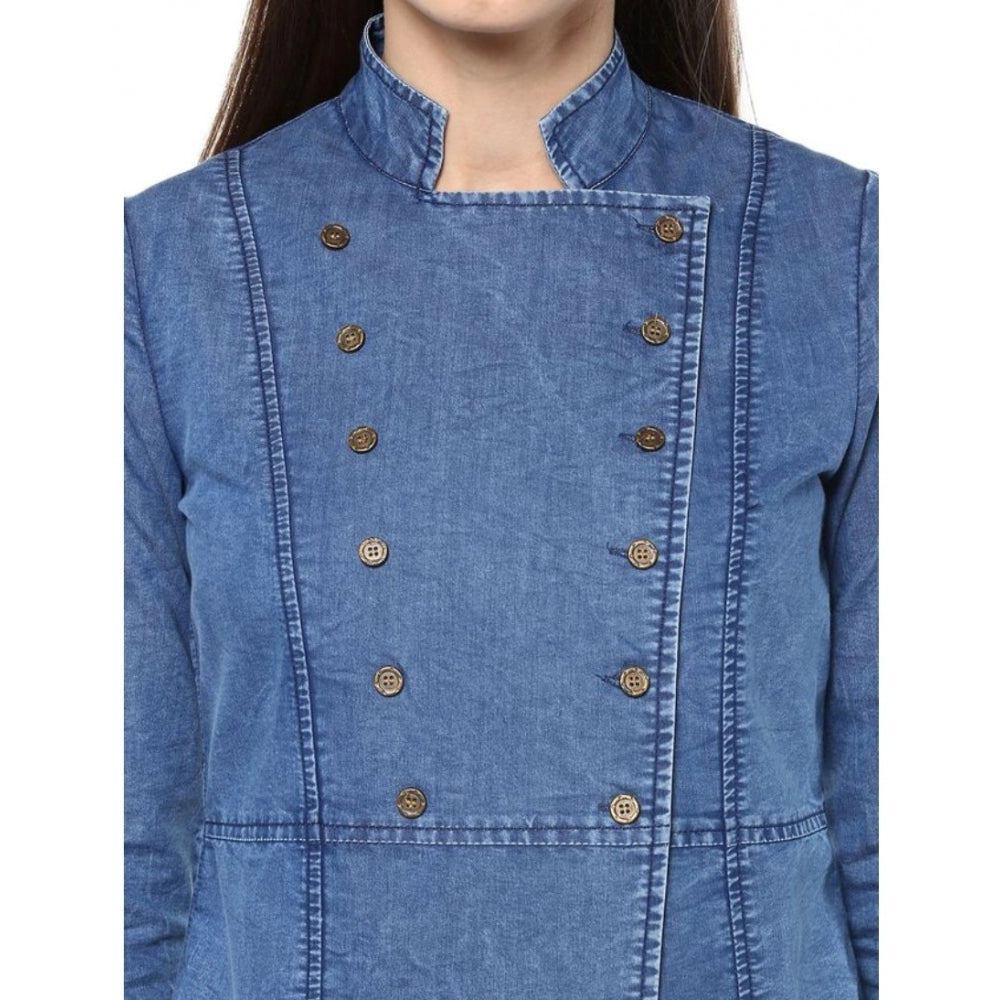 Denim Solid 3-4th Sleeves Regular Top (Blue)
