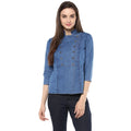 Denim Solid 3-4th Sleeves Regular Top (Blue)