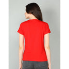 Women's Cotton Blended Solid Sweetheart Half Sleeve T-Shirt (Red)