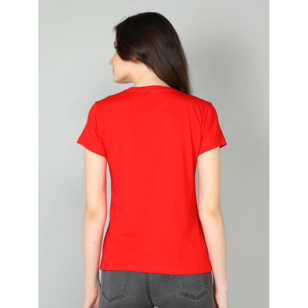Women's Cotton Blended Solid Sweetheart Half Sleeve T-Shirt (Red)