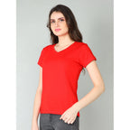 Women's Cotton Blended Solid Sweetheart Half Sleeve T-Shirt (Red)