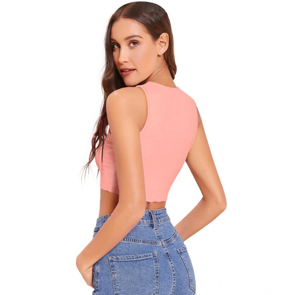 Solid Sleeveless Round Neck Top (Peach)