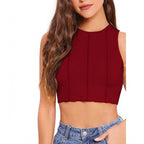 Solid Sleeveless Round Neck Top (Maroon)