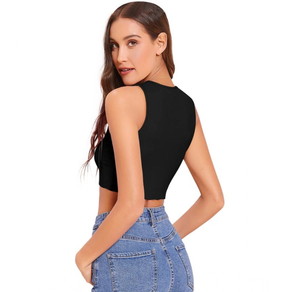 Solid Sleeveless Round Neck Top (Black)
