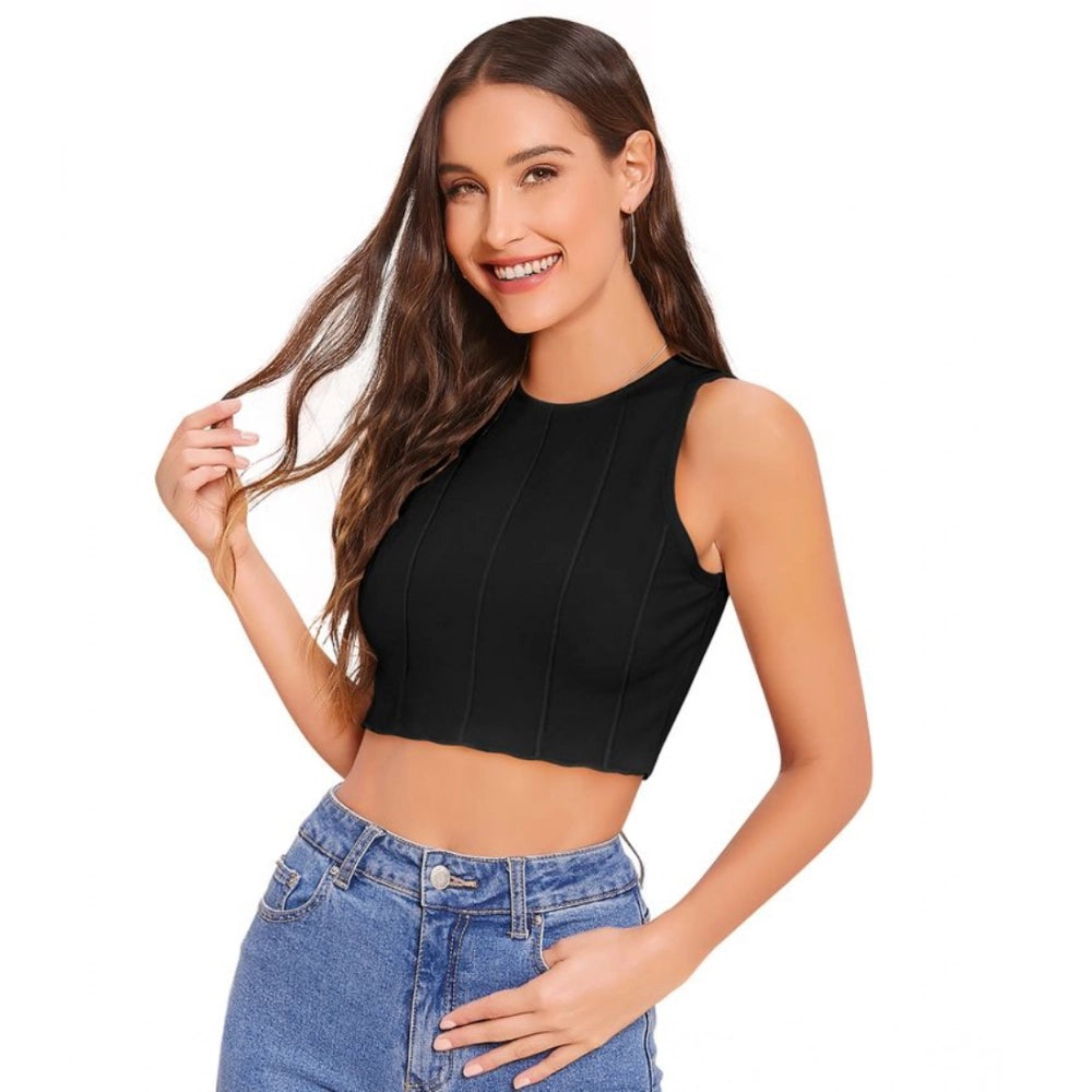 Solid Sleeveless Round Neck Top (Black)