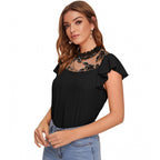 Solid Cap Sleeve Sweetheart Neck Top (Black)
